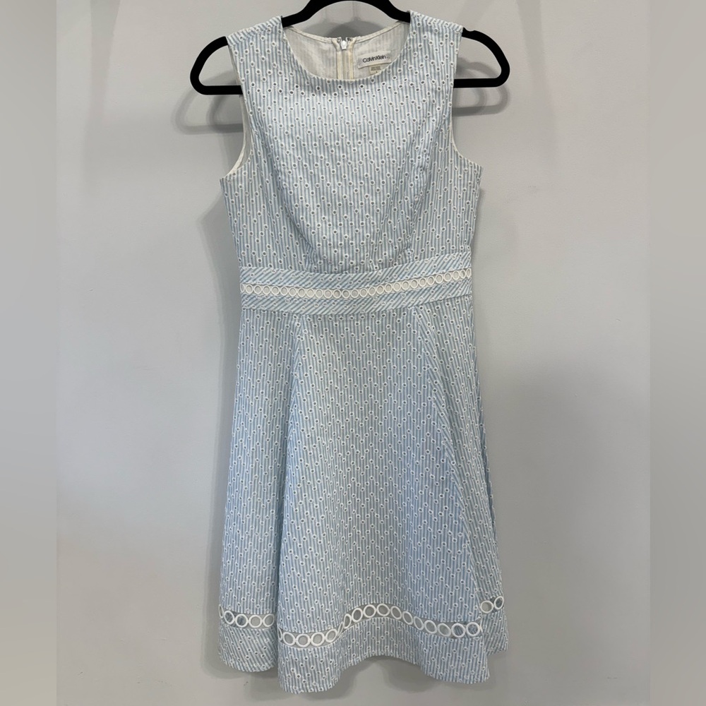Calvin Klein Light Blue Seersucker Eyelet Dress - 2